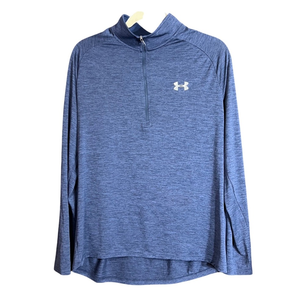Under Armour Mens Size Large 1/2 Zip Blue Heather HeatGear Pullover Tech 2.0 - Picture 2 of 14